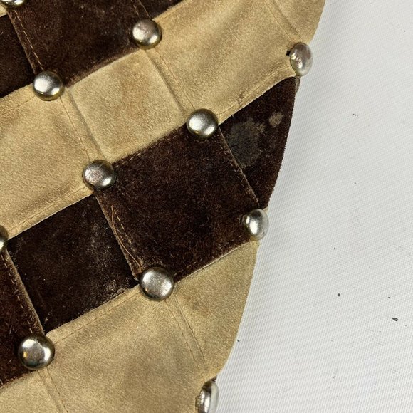 Vintage Tan Shoulder Bag Leather Boho Gypsy Festival Fringe Studded Handbag - Picture 8 of 12